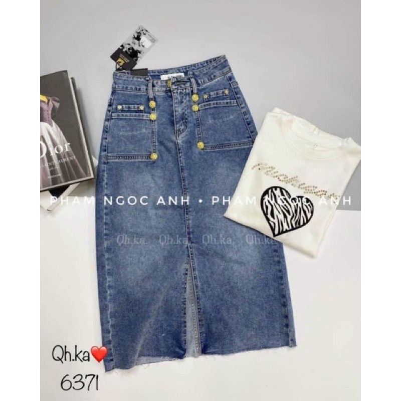 CHÂN VÁY JEANS NỮ DÁNG DÀI TÚI TRƯỚC QC L1 MS36771