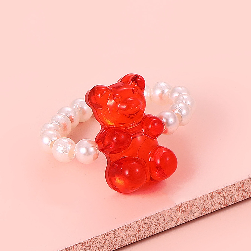 (0365) Nhẫn Nhựa Resin Gấu Màu Sắc Co Dãn Dễ Thương Trẻ Trung Hàn Quốc