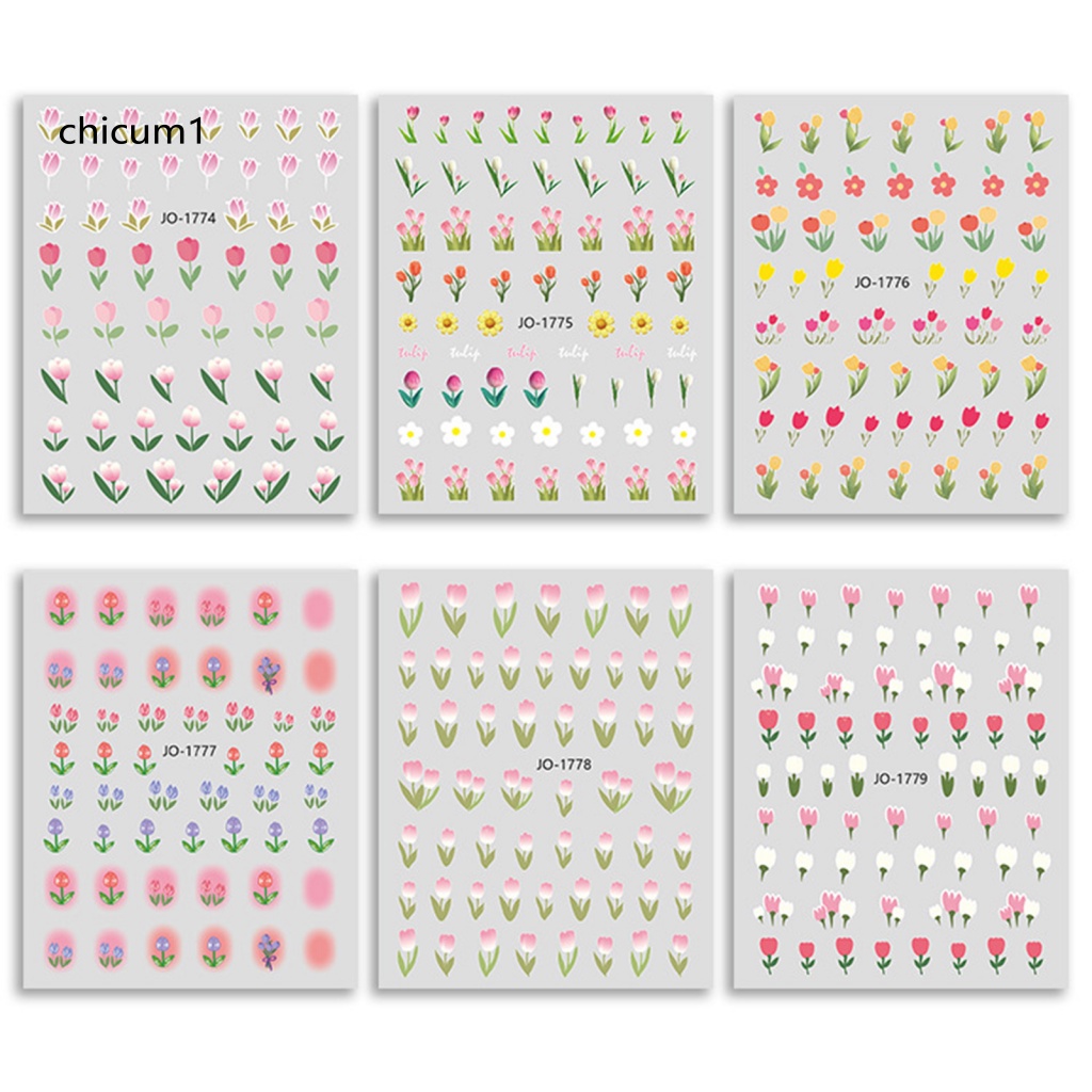 Miếng Dán Trang Trí Móng Tay Hình Hoa Tulip Xinh Xắn