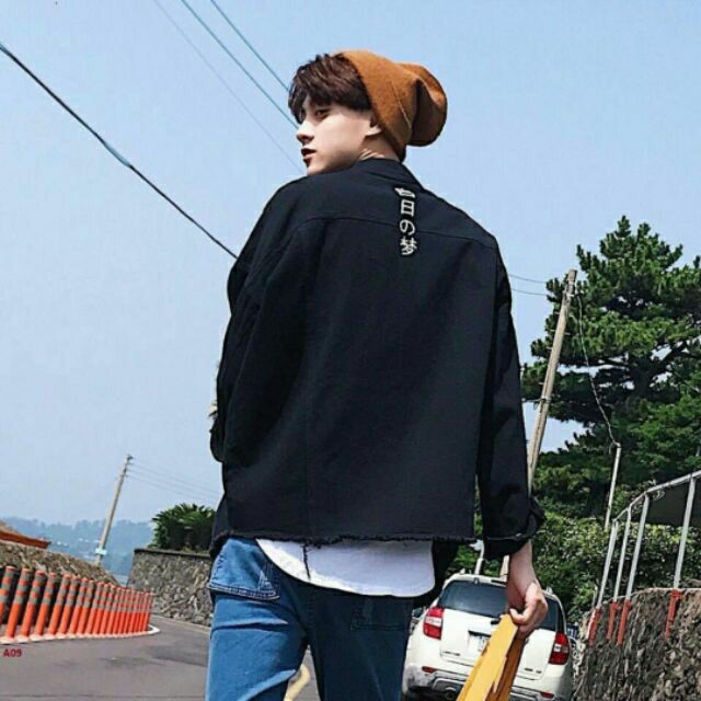 [VIP] Áo khoác jean nam nữ màu đen form rộng Japan Inspiration Text cao cấp loại 2