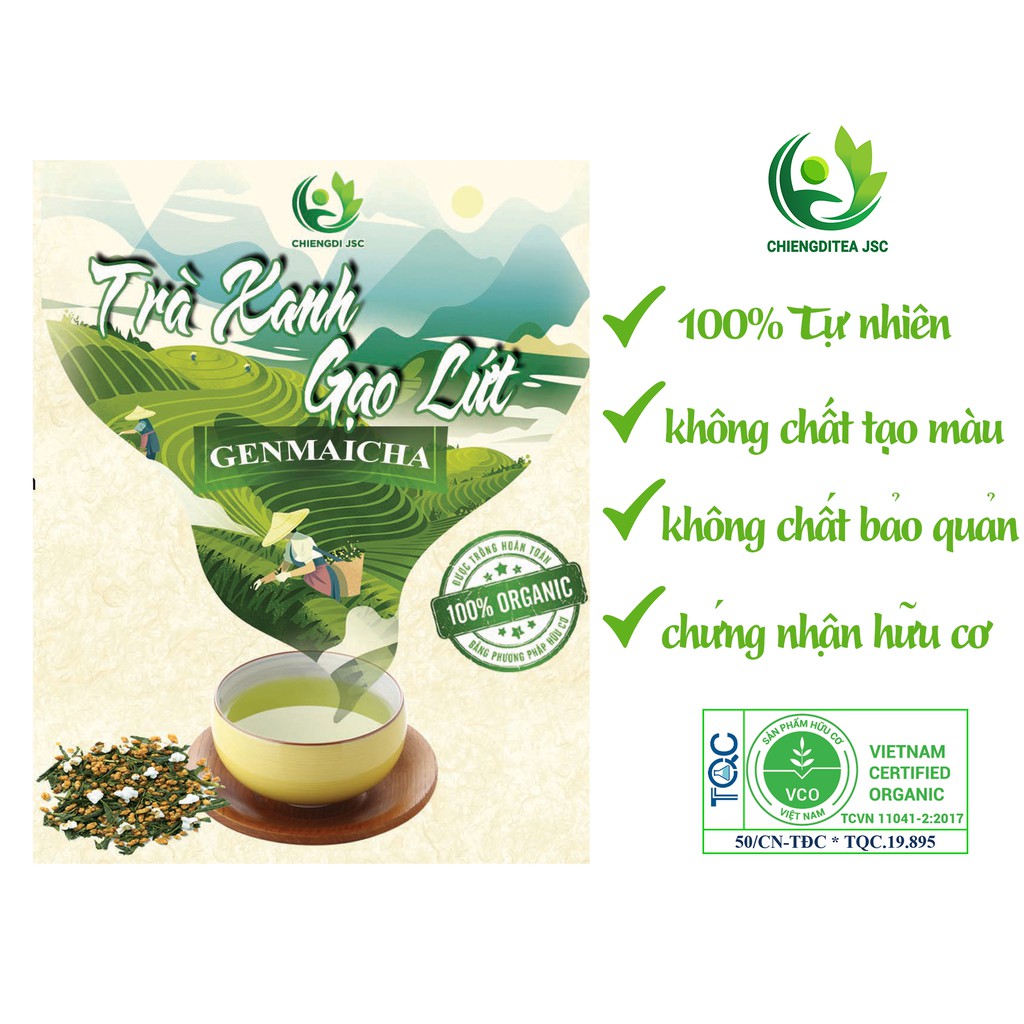 Trà xanh gạo lứt (Làm từ chè hữu cơ nguyên chất 100%) hộp 125gram