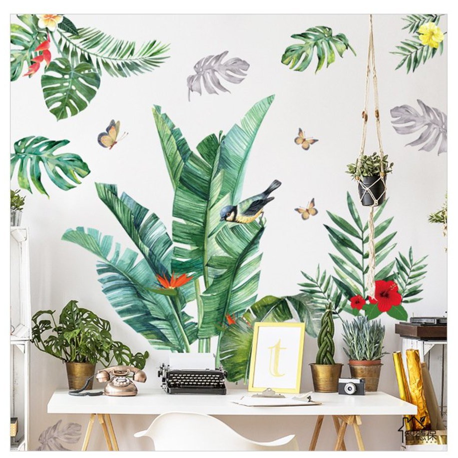 Decal dán tường trang trí - Decal 3d lá xanh - Giấy dán tường trang trí phòng khách, phòng ngủ - Tặng kèm keo sữa | BigBuy360 - bigbuy360.vn