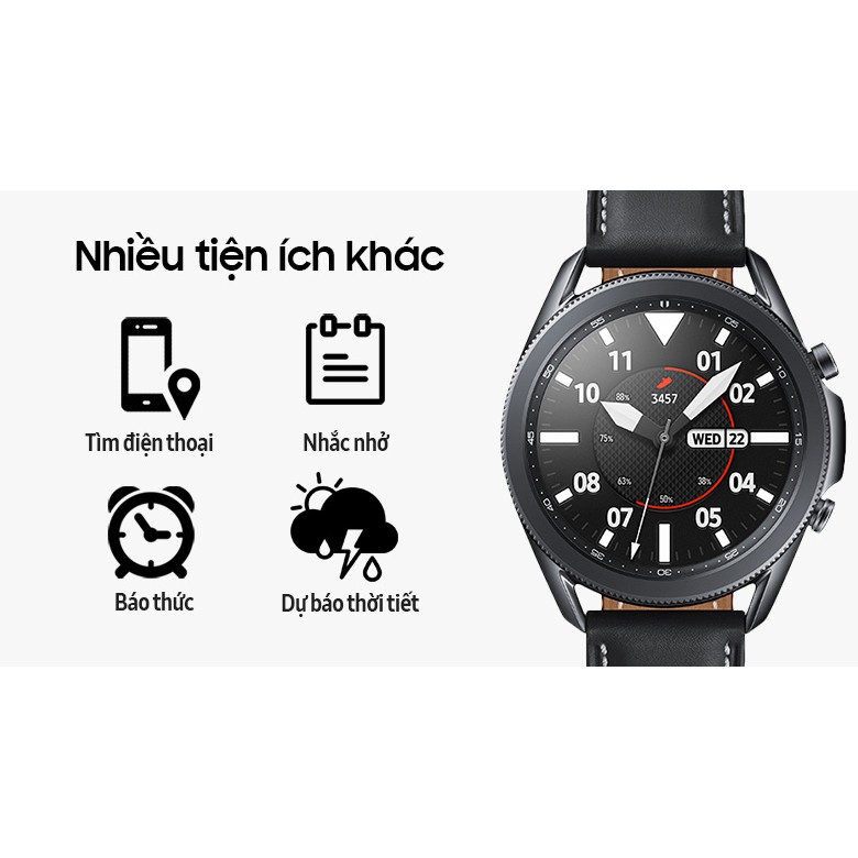 Đồng hồ thông minh Samsung Galaxy Watch 3 45mm viền thép đen dây da