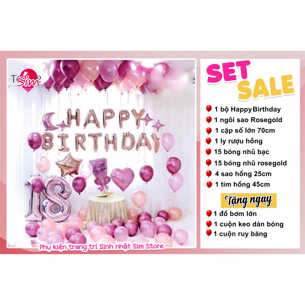 Set bóng trang trí sinh nhật Happy Birthday siêu xinh