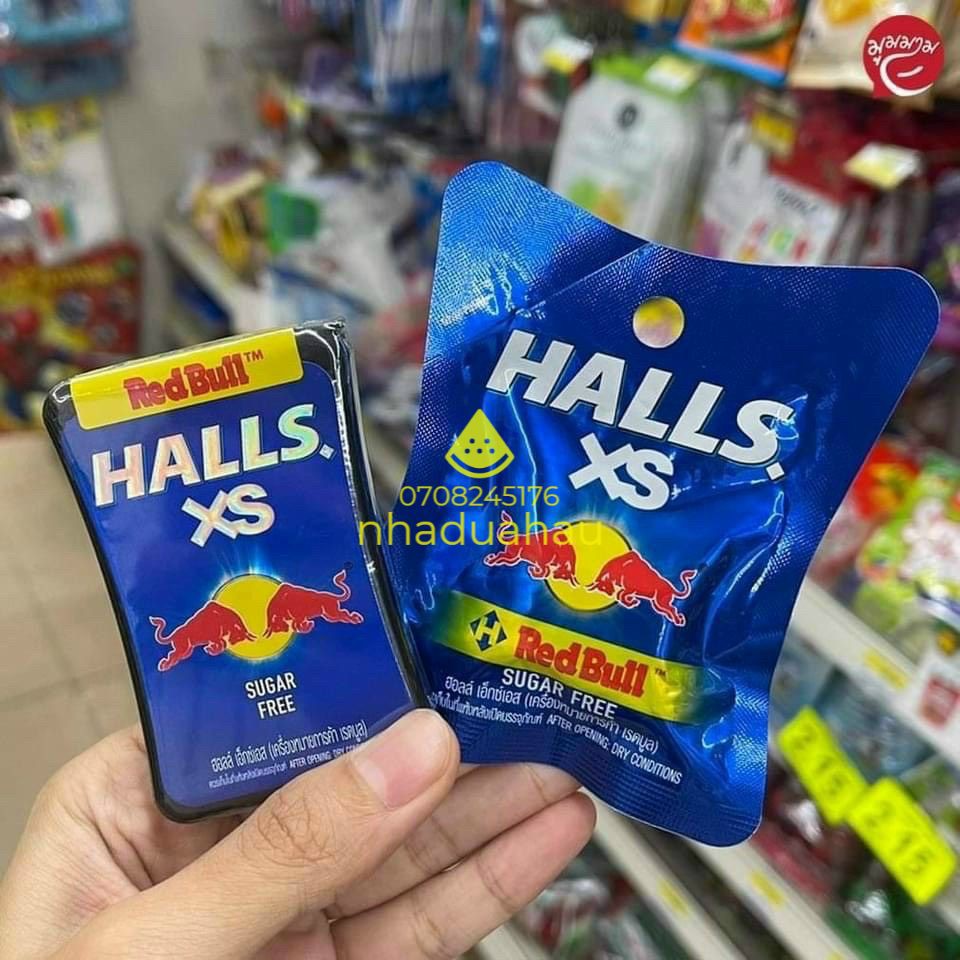 Một hộp kẹo viên ngậm không đường Hall vị Redbull tăng lực Thái Lan hộp 13.8g