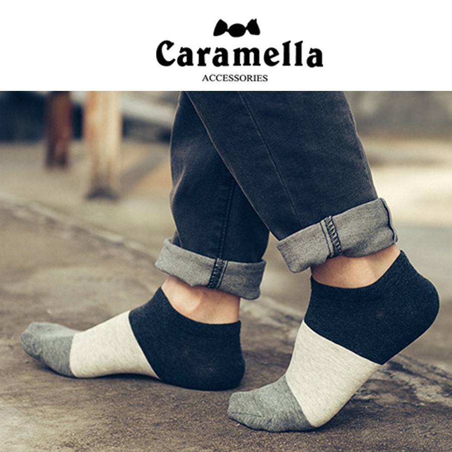 Bộ 4 đôi tất cổ ngắn vớ cổ ngắn cho nam hãng Caramella chất liệu cotton khử mùi kháng khuẩn chống hổi chân CND-01