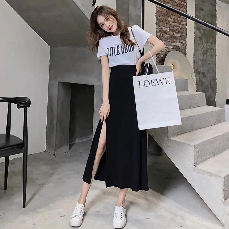 Chân Váy Chữ A Lưng Cao Màu Đen Phong Cách Hàn Quốc Thời Trang Cho Nữ
