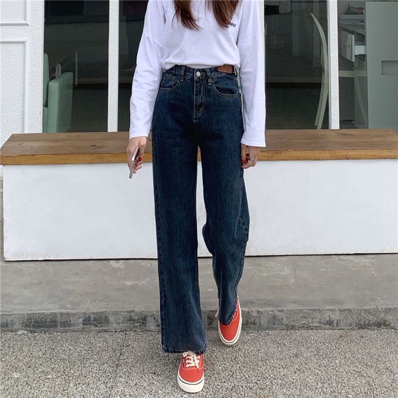 Quần Jeans Nữ Lưng Cao Ống Rộng Phong Cách Retro Thời Trang Mùa Xuân 2021