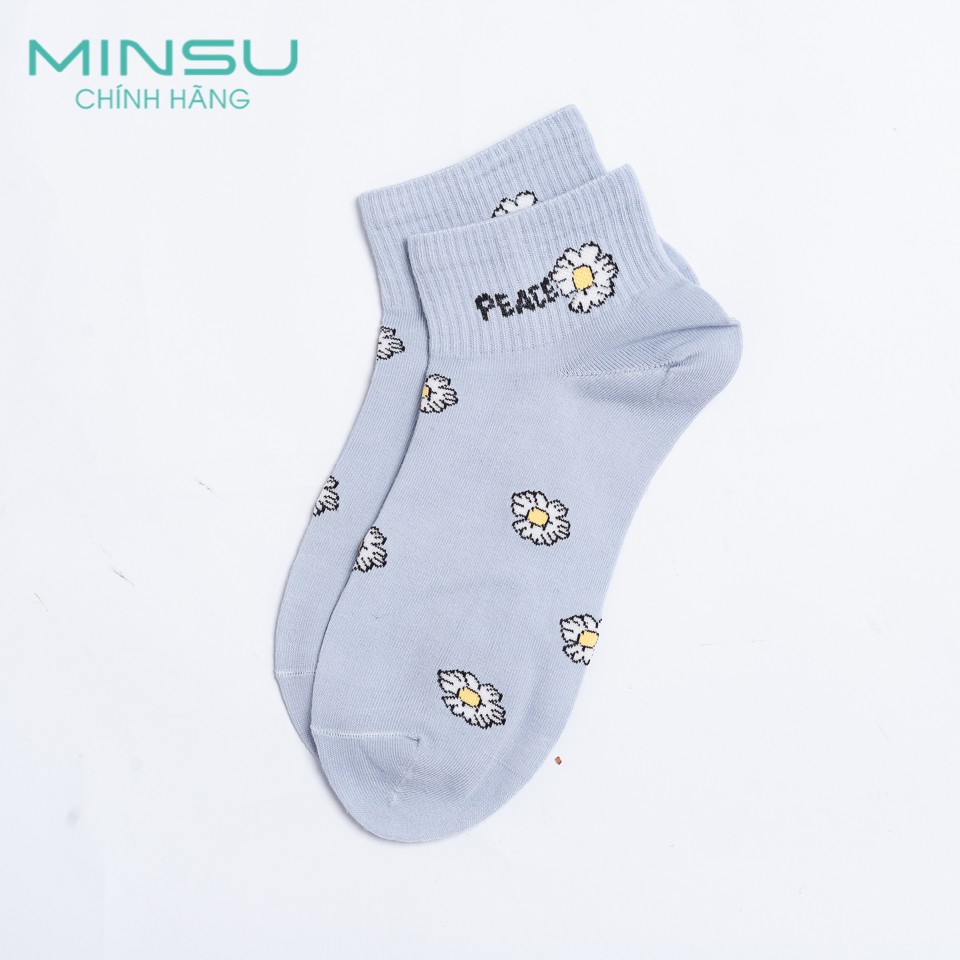 Vớ Hoa Cúc Nữ Cổ Ngắn MINSU Chất Cotton Thoáng Mát Thấm Hút Mồ Hôi