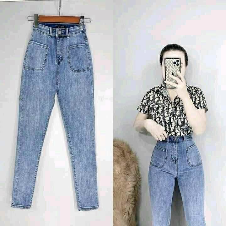 Quần jean nữ xanh cao cấp - quần jean nữ túi nắp chất liệu denim co giãn (fom chuẩn shop) Lady-Hn Store88 NG09