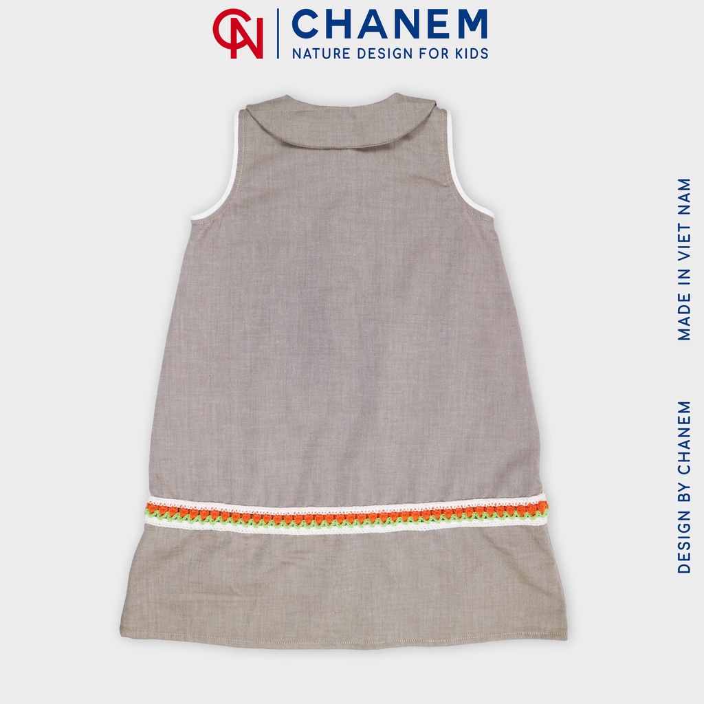 Váy bé gái dáng suông cổ sen phối họa tiết móc thủ công bằng sợi cotton Việt Nam LOTULIP CHANEM, váy chất liệu cotton
