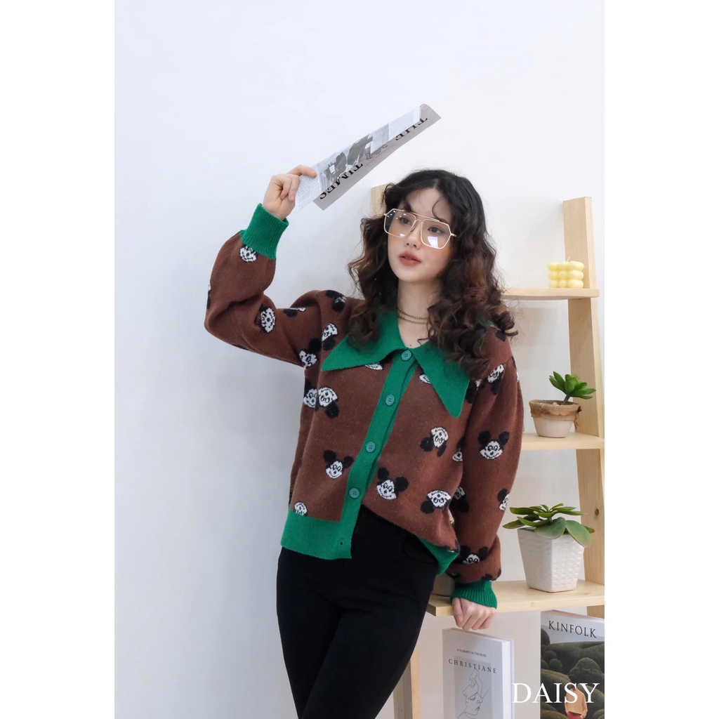 Áo len cổ bẻ hình mickey, Áo len DAISY chất dày dặn ấm áp AL21258