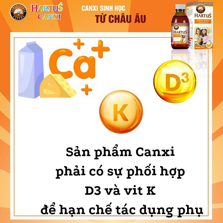 [Kèm Quà Tặng] Hartus Canxi - Bổ sung canxi, vitamin D3, vitamin K, hấp thụ canxi tối đa nhờ Vitamin K (Lọ 150ml)