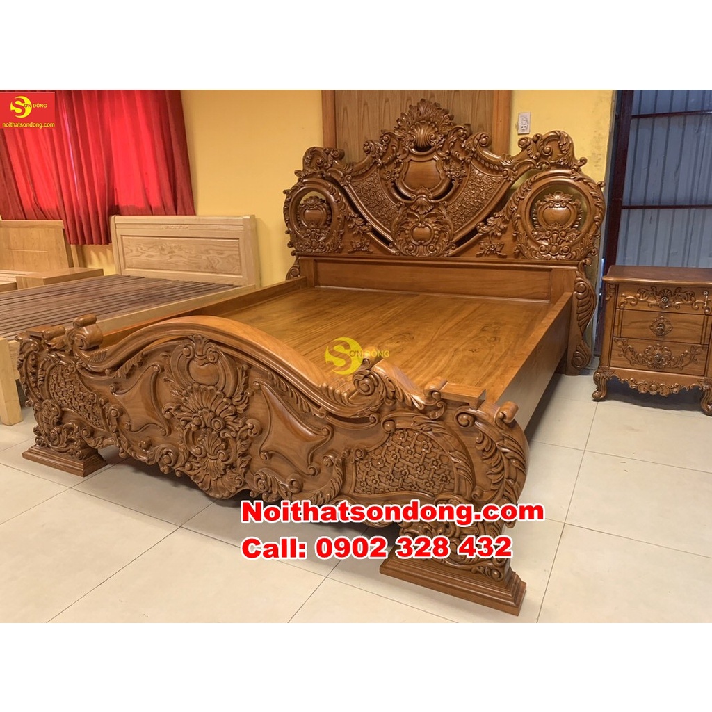 Giường ngủ cổ điển 1.8mx2m gỗ tuyển dạt dày 2cm GN0664