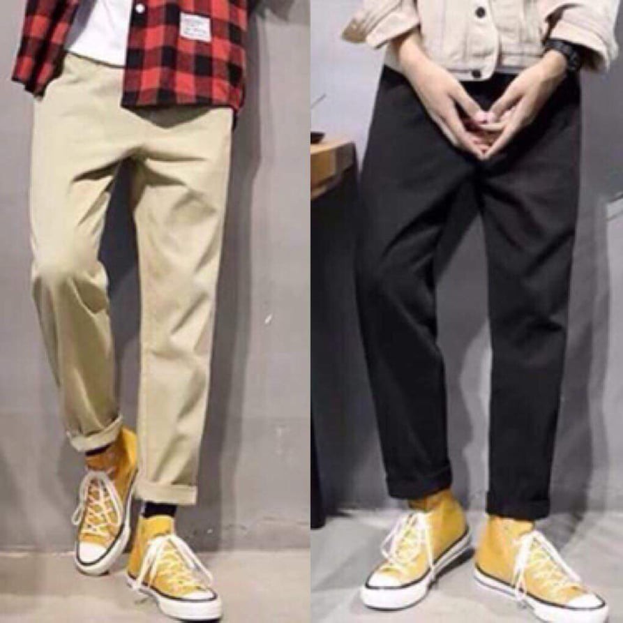 Quần kaki basic có dây rút cho nam nữ, Plaid Pants unisex