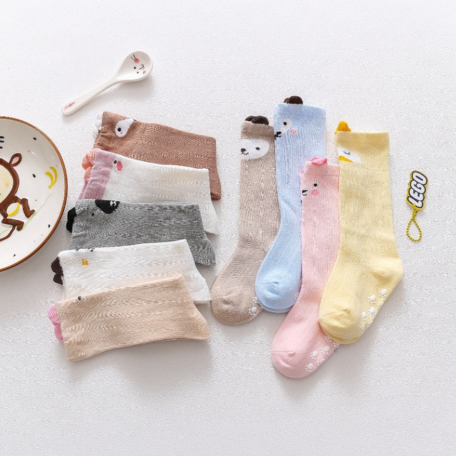 Vớ Cotton Mềm Cao Đến Đầu Gối Chống Trượt In Họa Tiết Hoạt Hình Cho Bé 0-3 Tuổi