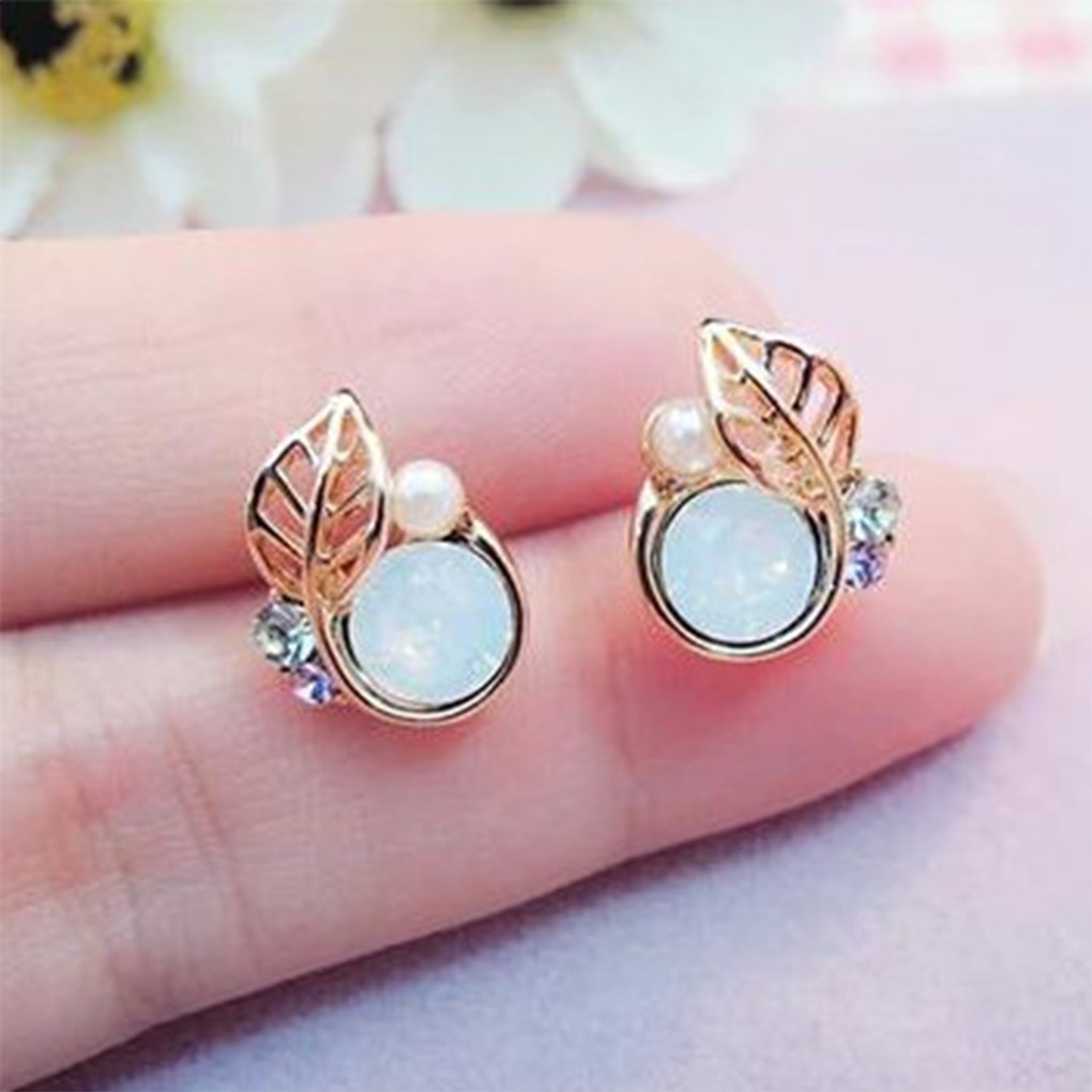 Đôi khuyên tai hình lá khảm đá lấp lánh xinh xắn và thanh lịch cho nữ