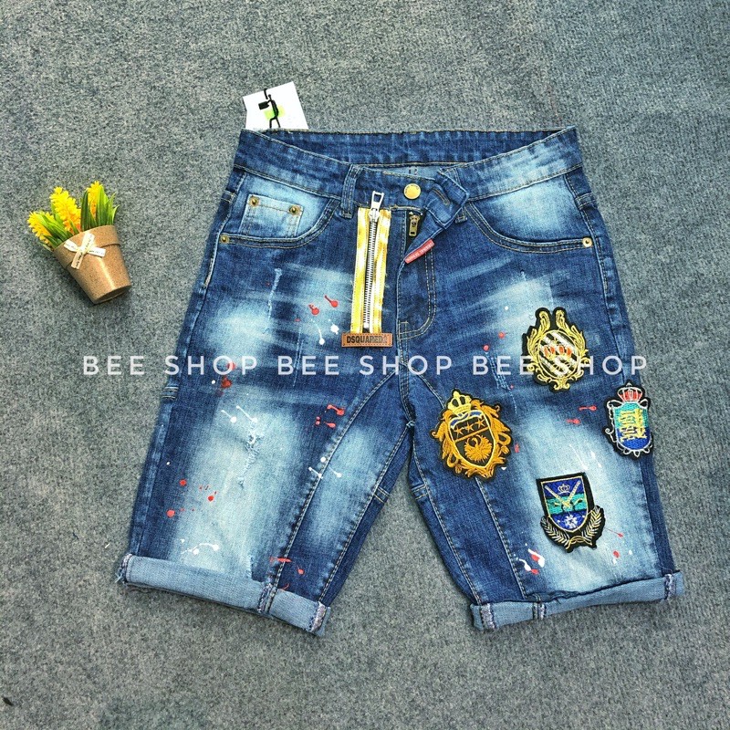 Quần bò ngố nam huy hiệu khoá chéo, quần jean đùi nam, quần short bò - Bee Shop