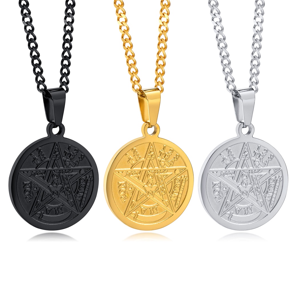 Dây chuyền VNOX thép không gỉ mặt ngôi sao ma thuật phong cách punk Solomon Pentagram Talisman cho nam và nữ