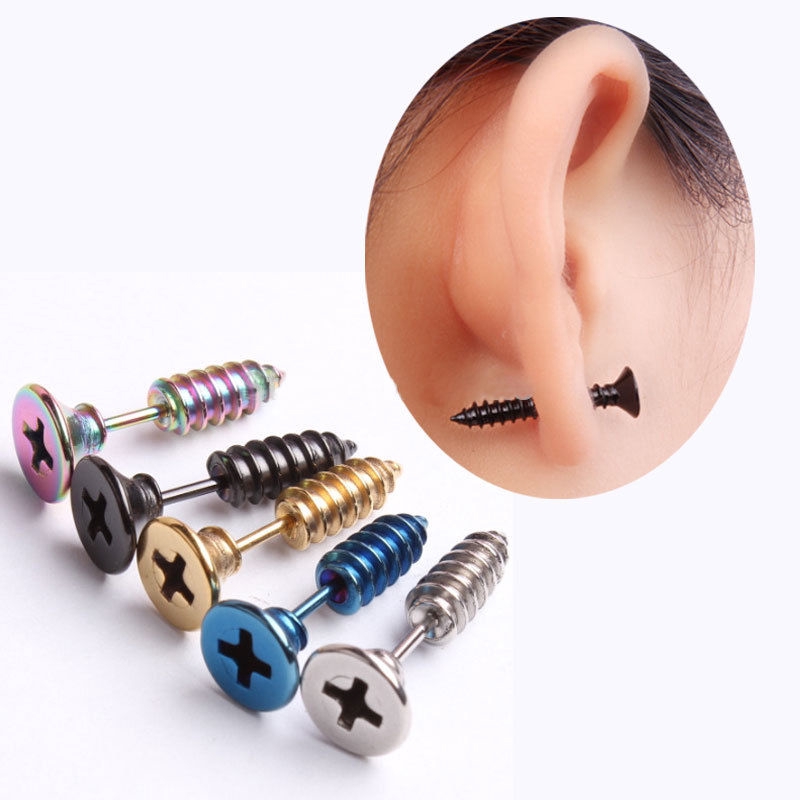 Khuyên tai thời trang không dị ứng hình cây đinh inox cho nam &amp; nữ