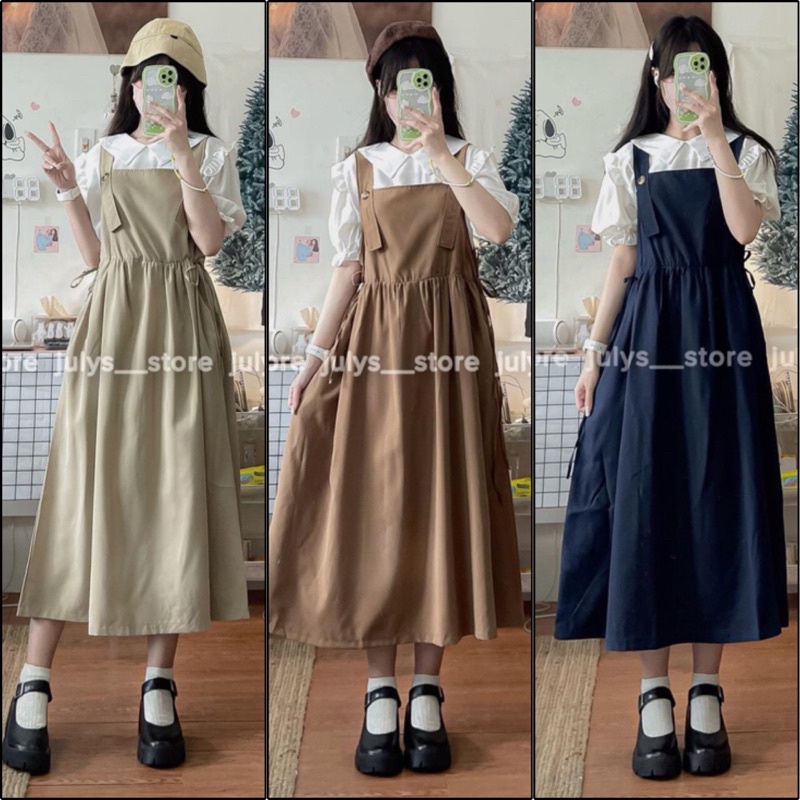 Váy yếm kẻ ULZZANG/VINTAGE thắt nơ hot hit