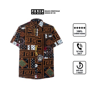 Áo sơ mi tay ngắn nam nữ CR form rộng sơ mi họa tiết tay lỡ cổ vest unisex ulzzang CSM634