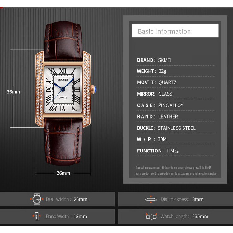 Đồng hồ nữ SKMEI chính hãng thời trang dây da mặt vuông viền đá sang trọng SMW08-SHOP NGỌC HUYỀN | BigBuy360 - bigbuy360.vn