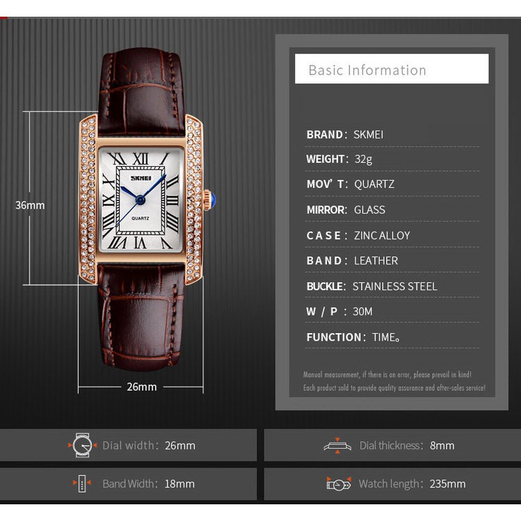 Đồng hồ nữ SKMEI chính hãng thời trang dây da mặt vuông viền đá sang trọng SMW08-SHOP NGỌC HUYỀN