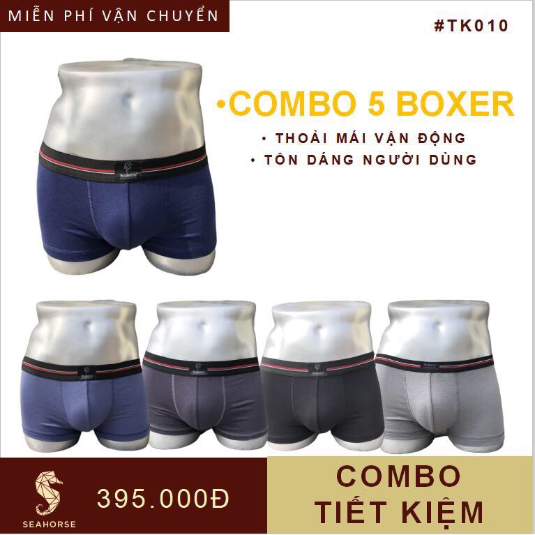 [Combo 5] Quần lót boxer cotton co giãn Seahorse Underwear