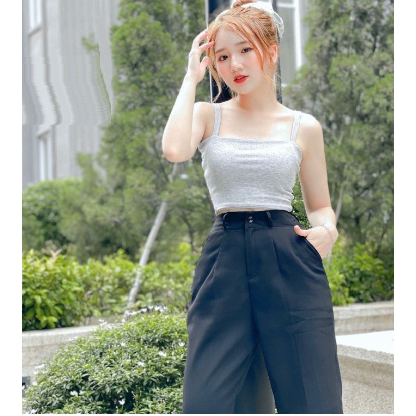 Quần tây nữ lưng cao đi học dáng dài màu xanh đen cạp có đai ống đứng Quần tây baggy nữ cạp cao đi học sinh cấp 2 3 đẹp