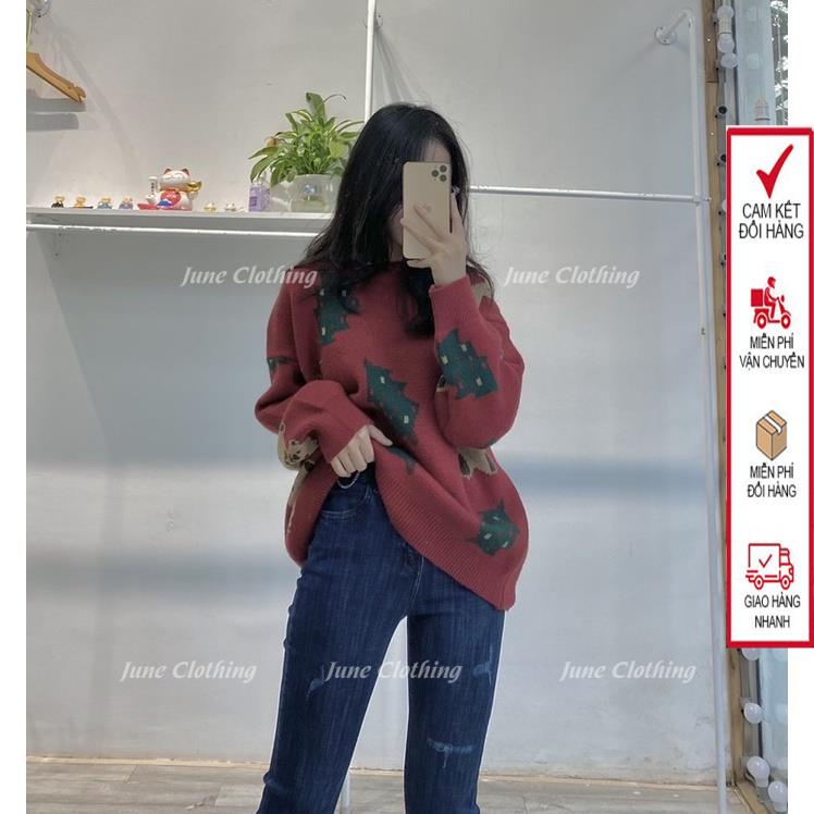 Áo len nữ J886 họa tiết cây thông noel con gấu len mềm mịn siêu xinh | BigBuy360 - bigbuy360.vn