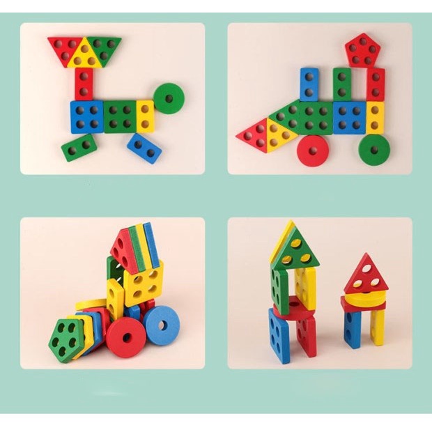 Thả Khối Trụ Vuông Thả Khối Montessori 4 Trụ Bằng Gỗ Giúp Bé Nhận Biết Hình Khối Và Màu Sắc