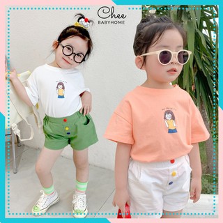 Set quần áo bé gái, áo thun 100% cotton, quần kaki lưng chun - Chee Babyhome