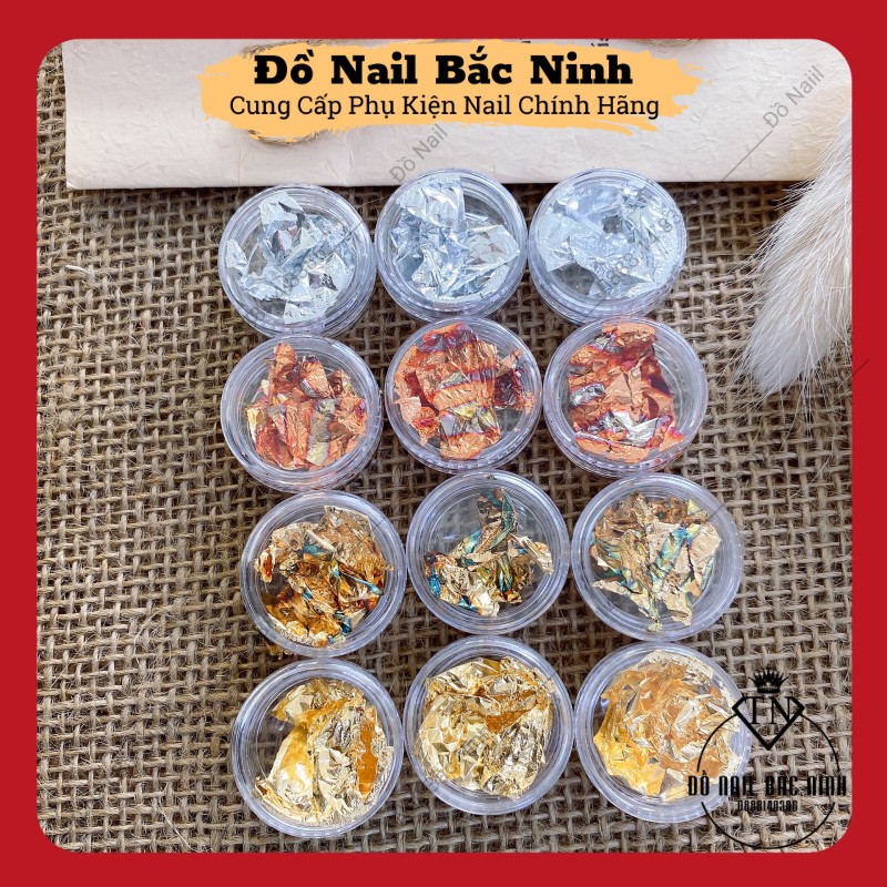 Set Giấy Nhún Vàng Bạc Ẩn Móng Gel Trang Trí Nail 12 Hũ