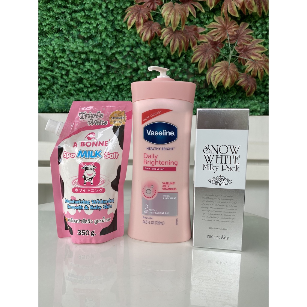 COMBO Dưỡng Thể VASELINE + Kem tắm trắng SNOW WHITE SECRET KEY + Muối Tẩy Tế Bào Chết A BONNE