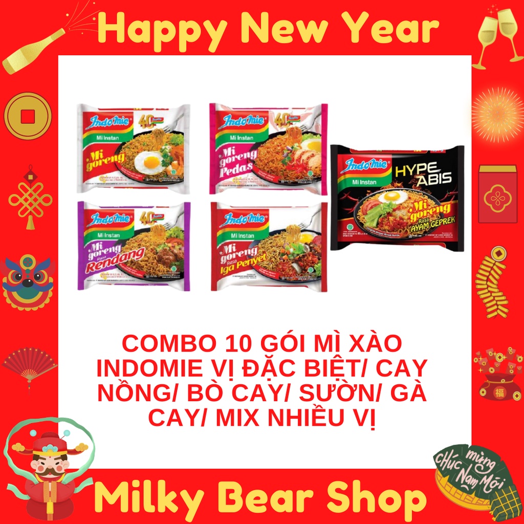 [COMBO 10 GÓI] MÌ XÀO KHÔ INDOMIE ĐẶC BIỆT/BÒ CAY/CAY NỒNG/SUON/MIX VI