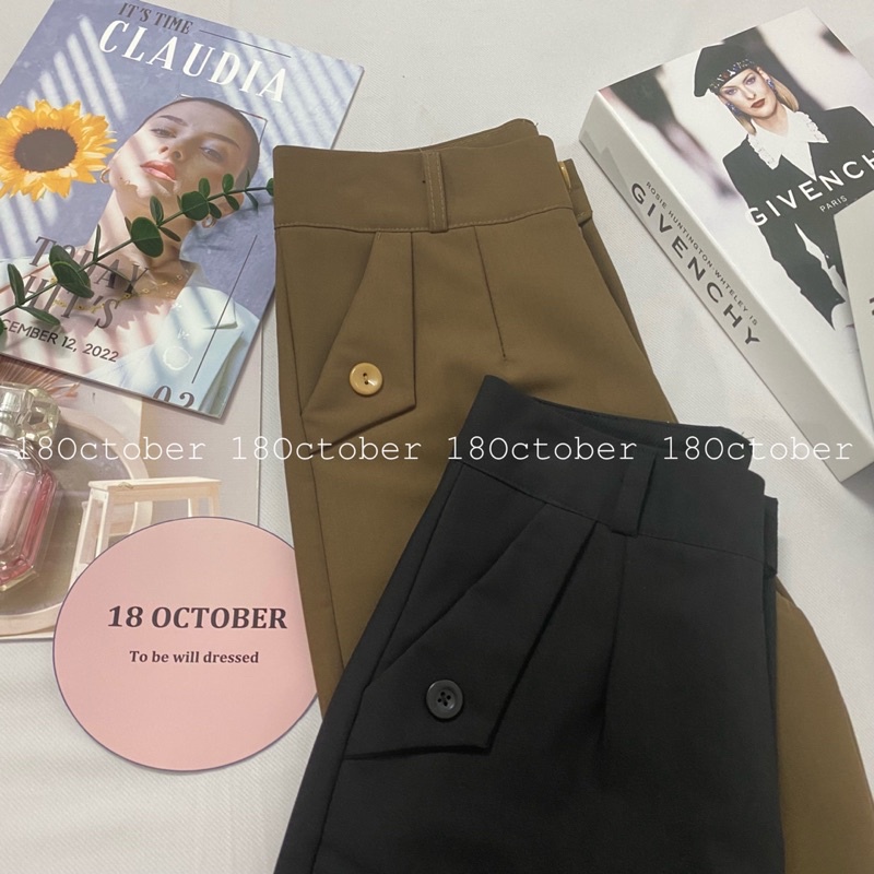 Quần baggy công sở túi cách điệu vải trượt thái