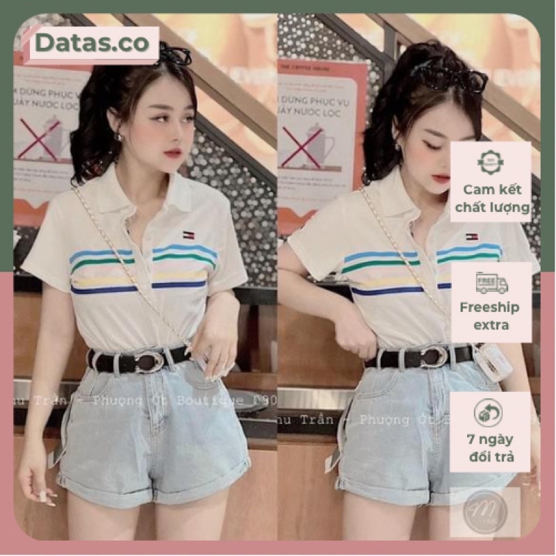 Áo Polo Nữ Pha Kẻ Datas.co ❤️ Áo Thun Nữ Có Cổ Tommy