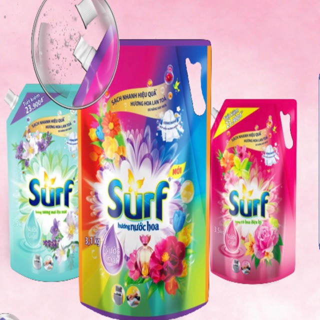 Surf nước giặt hương hoa cỏ diệu kỳ/sương mai dịu mat/hương nước hoa túi 3.5kg/3.1kg CÓ NẮP VẶN