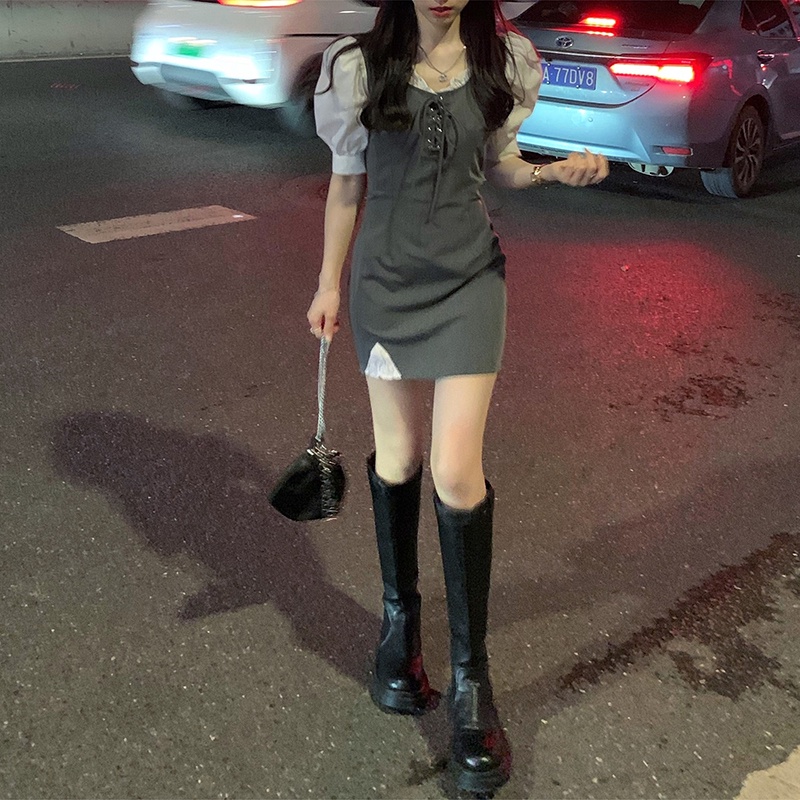 Đầm PERTY giả hai lớp ôm dáng vừa vặn phong cách Hàn Quốc thời trang xinh xắn dành cho nữ