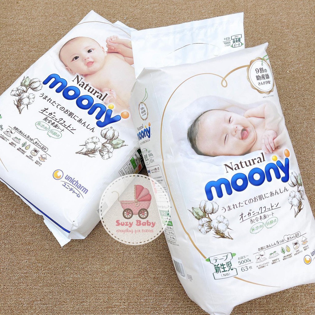 Bỉm Moony Natural trắng nội địa Nhật quần/dán size NB63/S58/M48/L36/XL32