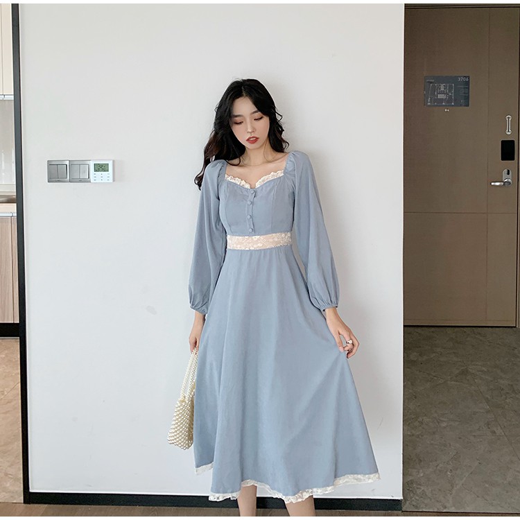 🌸Hàng Order🌸Váy Tiểu Thư Cúc Ngực Phối Ren Eo Viền Cổ Dáng Dài Dịu Dàng Trẻ Trung 🌸Hàng Quảng Châu