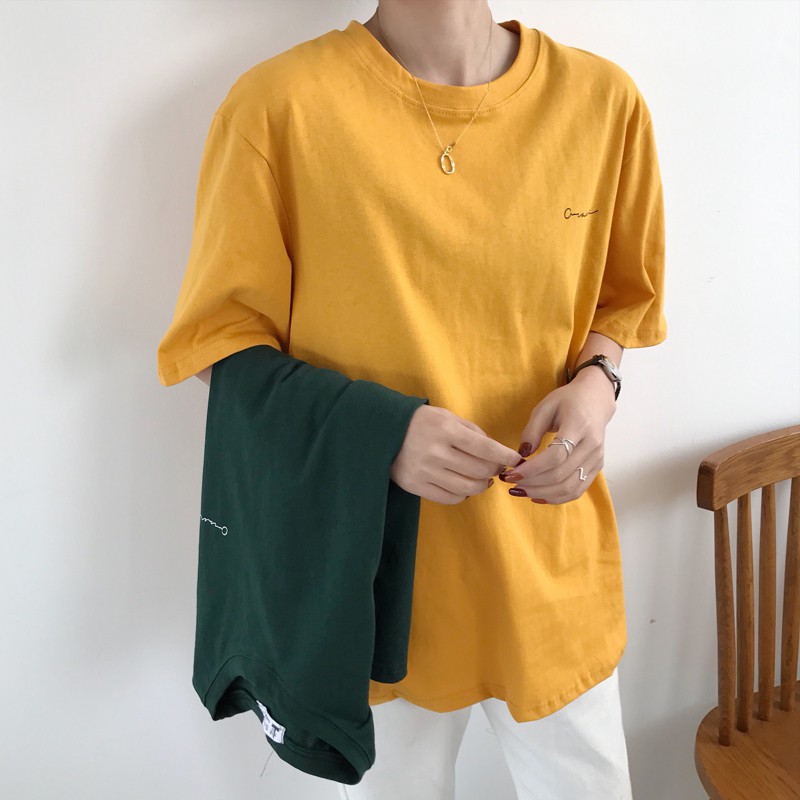 SUXI Áo thun nữ tay ngắn in chữ đơn giản thời trang Hàn Quốc