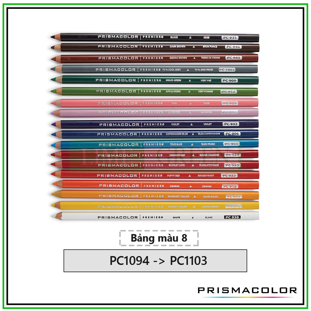 [BẢNG 8 MÀU LẺ PC1094 --> PC1103] Bút chì màu lõi mềm hạng họa sỹ Prismacolor Premier Soft Core