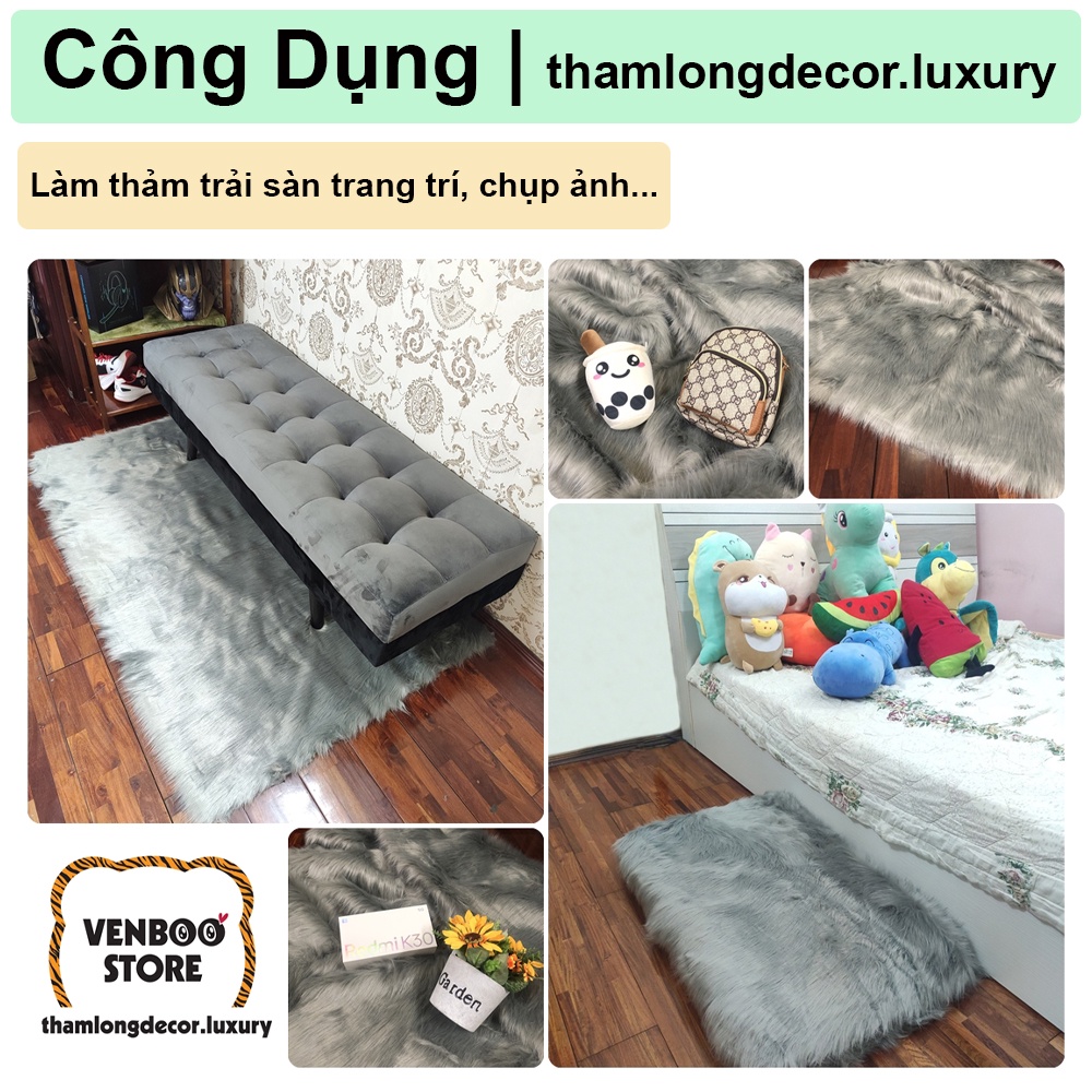 1m x 1m6 Thảm Lông Trải Sàn Decor Phòng Ngủ | Thảm Lông Decor Chụp Ảnh Mẫu | Xám Luxury 2022