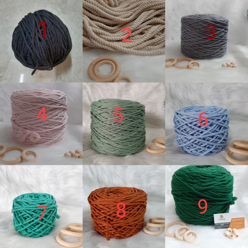 200g Dây thừng đan macrame, dây cotton xoắn 3 - 3mm. Nhiều màu sắc