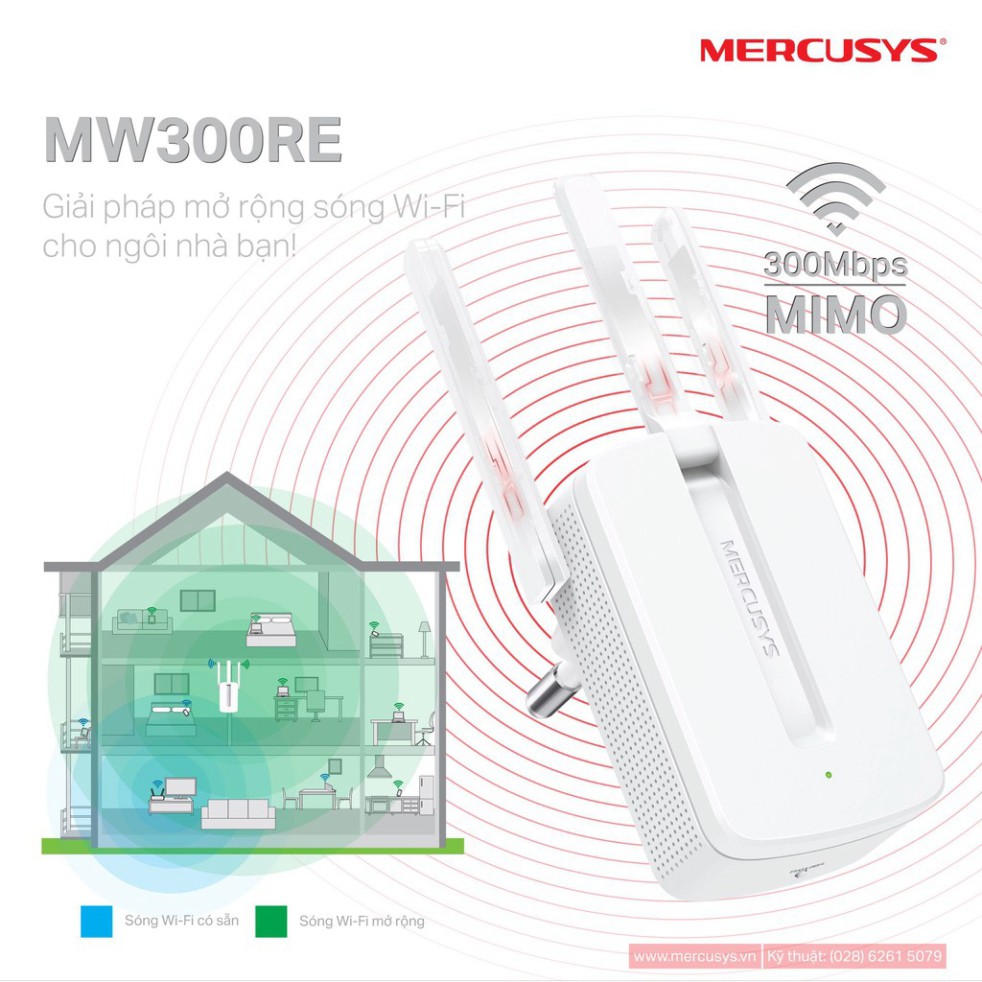 (Chính Hãng) Bộ Kích Sóng Wifi 3 râu cực mạnh Mercusys MW300RE Tốc Độ 300Mbps - Mới 100% Bảo Hành 2 Năm 1 Đổi 1