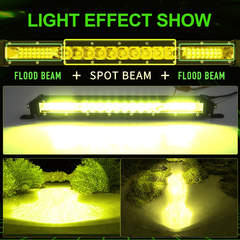 Dải đèn LED trợ sáng 10D siêu mỏng màu vàng 7/10/20 inch 4*4 tiện dụng cho xe tải/xe kéo/tàu thuyền 4WD ATV 9610B-Y