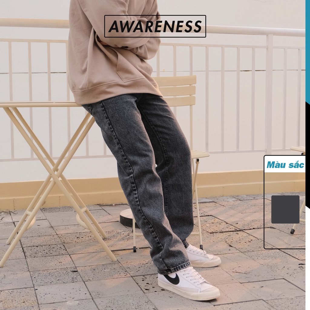 Quần jean nam ghi xám baggy ống rộng chất denim dày dặn dễ phối đồ phong cách Hàn Quốc J30 - jean baggy AWARENESS