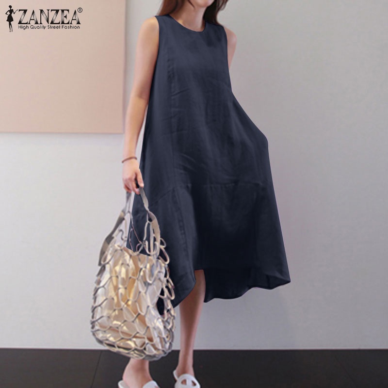 Đầm midi ZANZEA không tay cổ tròn dáng rộng thời trang cho nữ